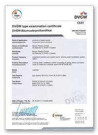 DVGW Licence DW 8501CN0307 for UltraSlide fittings